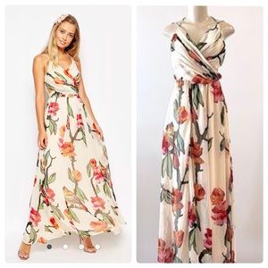 NWOT ASOS Halter Maxi Dress with Cut Out Sides in Love Bird Print, 2